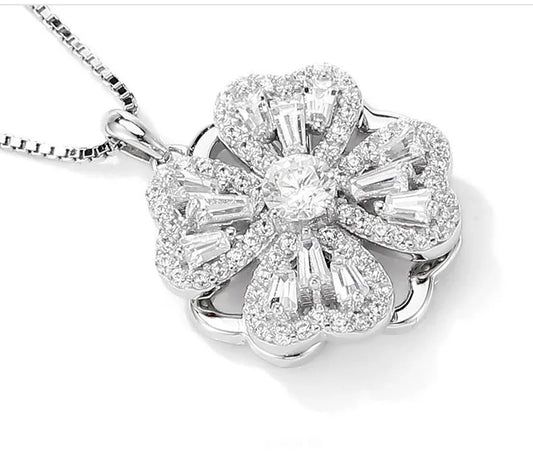 Silver Magic Clover Spinning Necklace