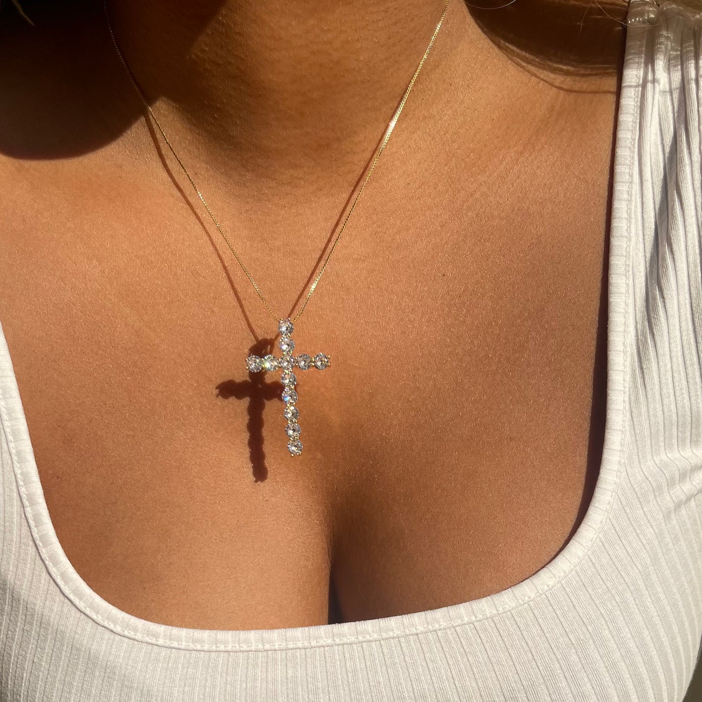 Gold Beaming Cross Necklace