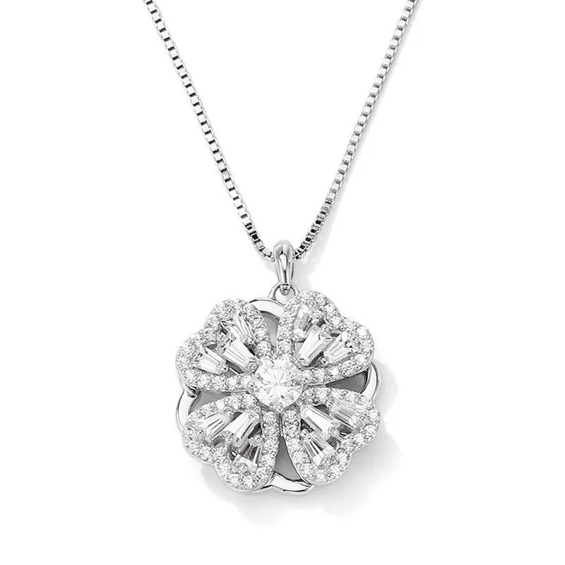 Silver Magic Clover Spinning Necklace