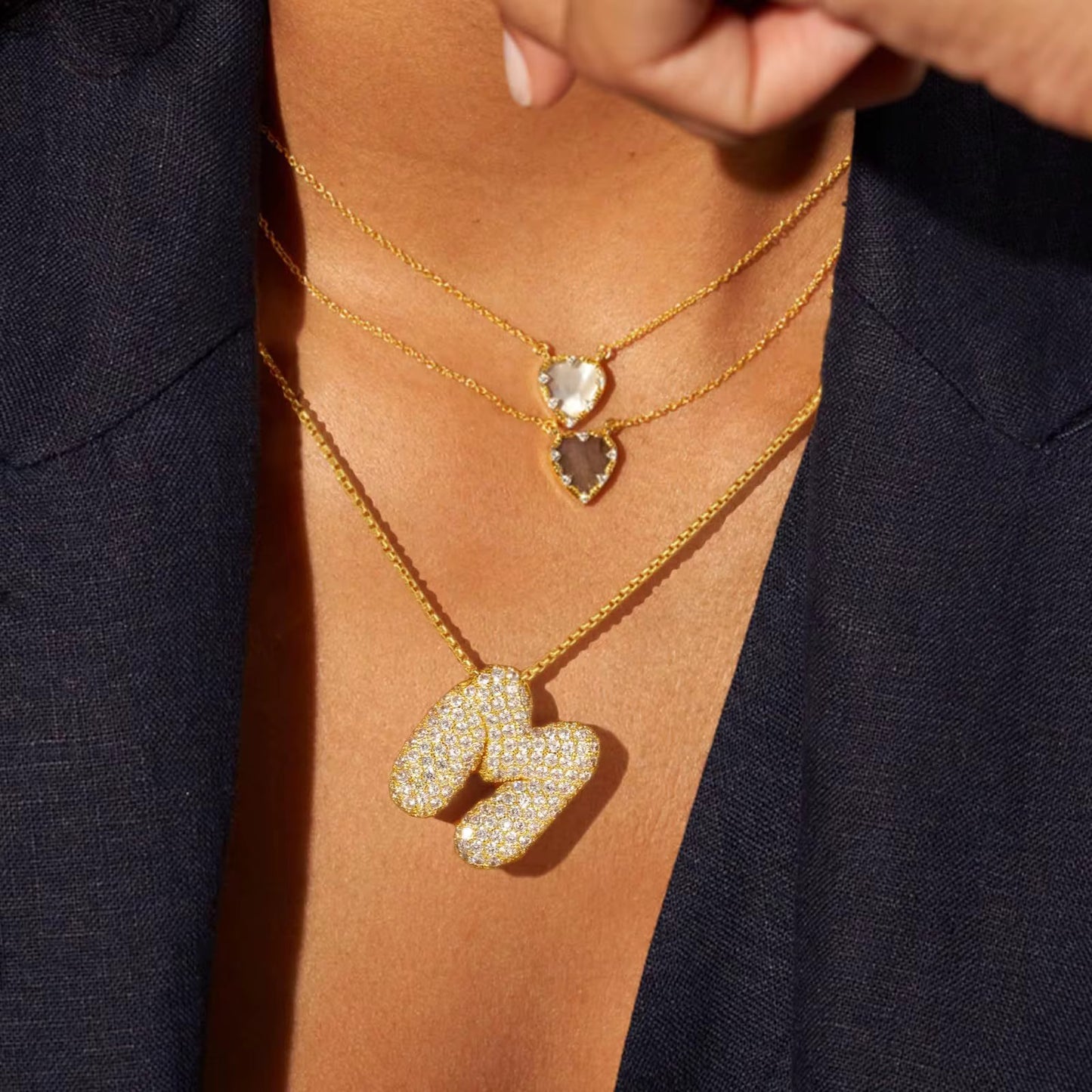 Chunky Diamond Bubble Letter Necklace