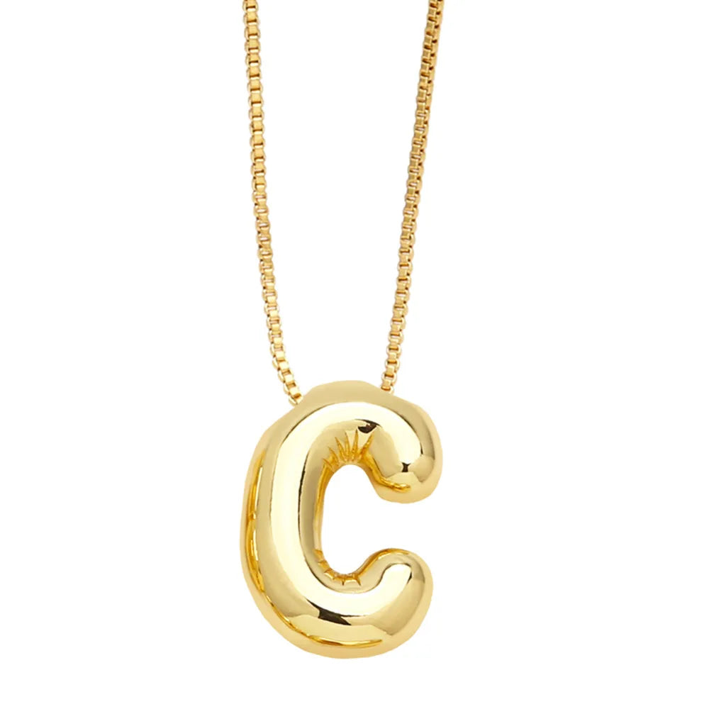 Gold Bubble Initial Necklace