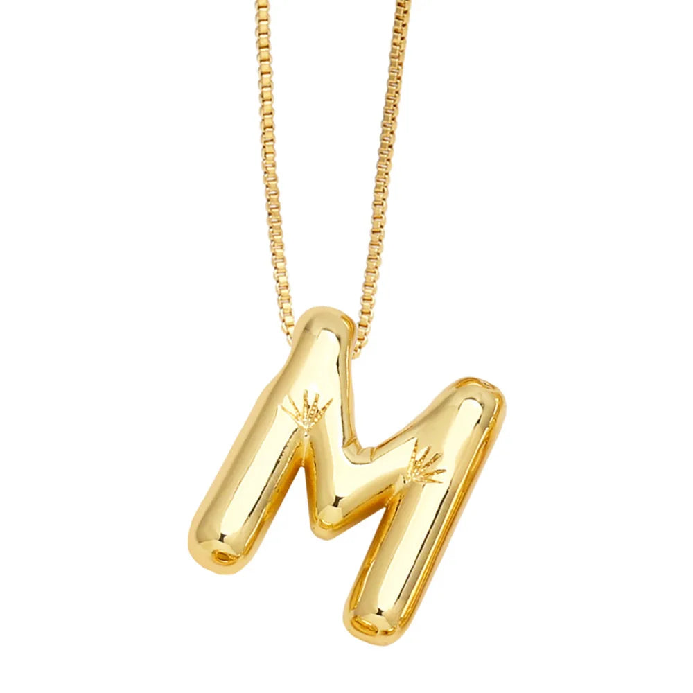 Gold Bubble Initial Necklace