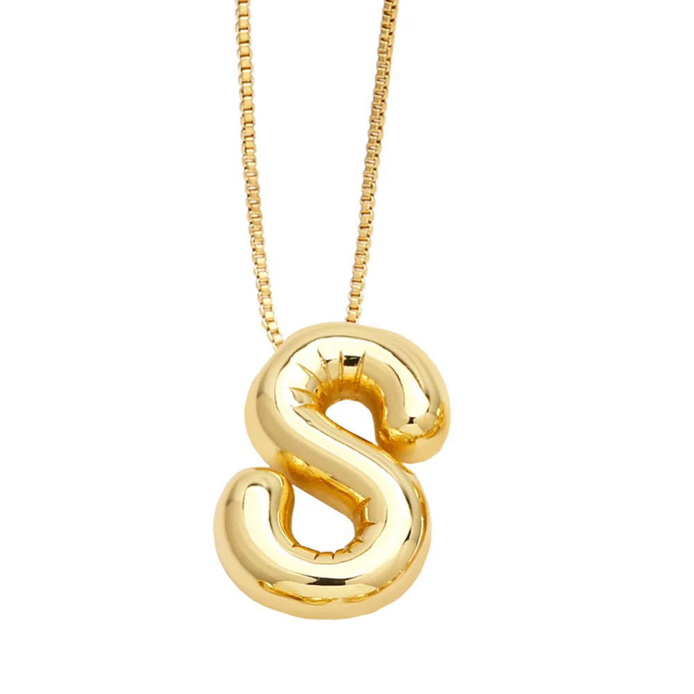 Gold Bubble Initial Necklace