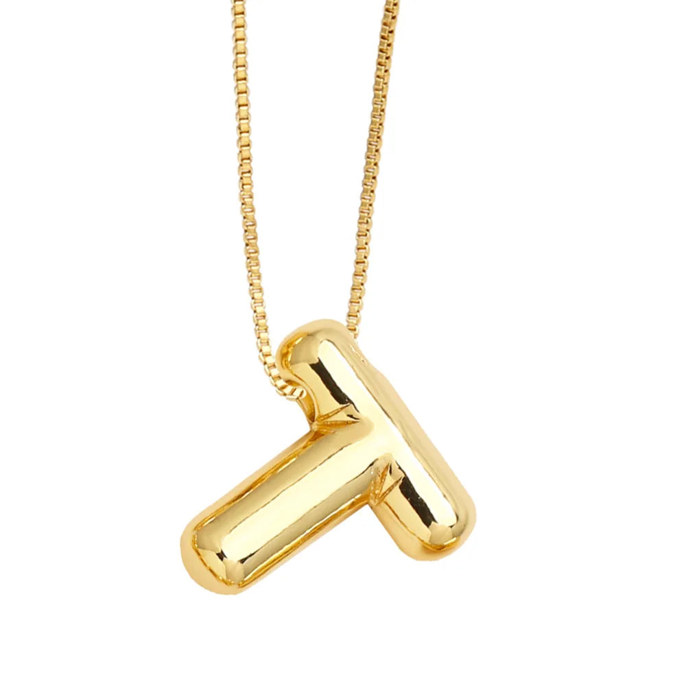 Gold Bubble Initial Necklace