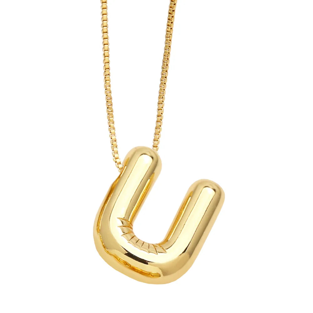 Gold Bubble Initial Necklace