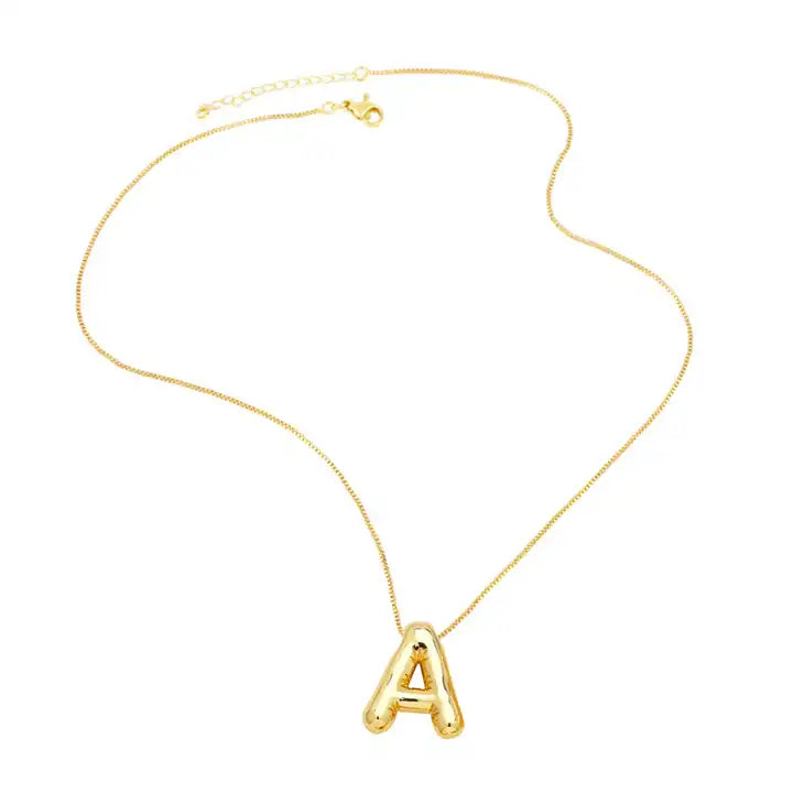 Gold Bubble Initial Necklace
