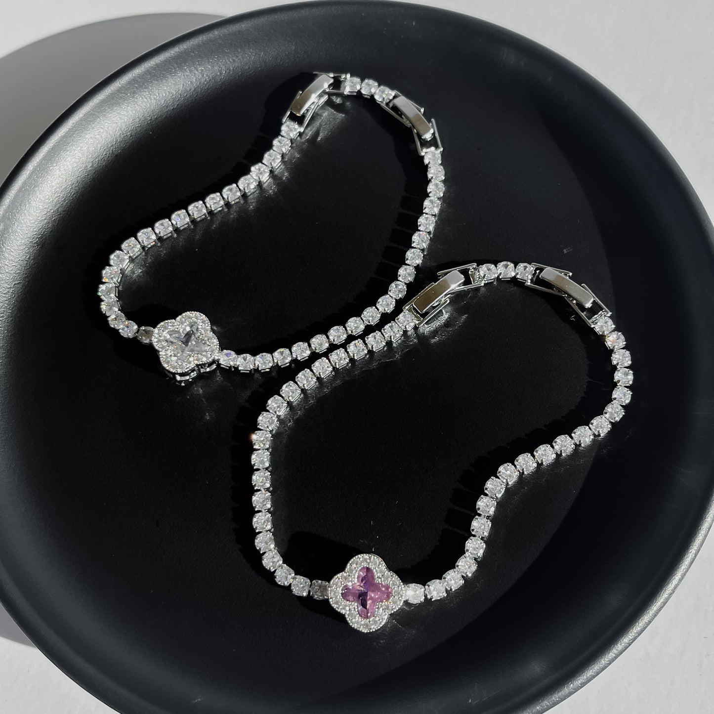 Diamond Clover Tennis Bracelet - Clear