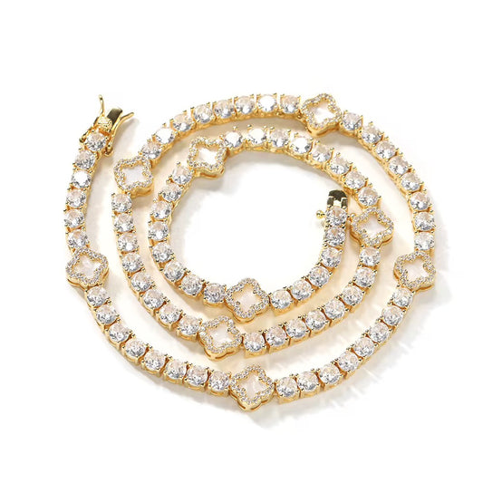 Ace of Clovers Tennis Necklace - Gold and White