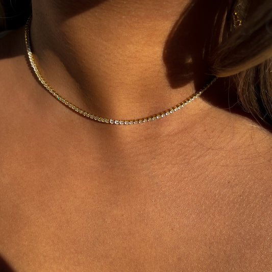 Delicate Diamond Tennis Necklace - Gold