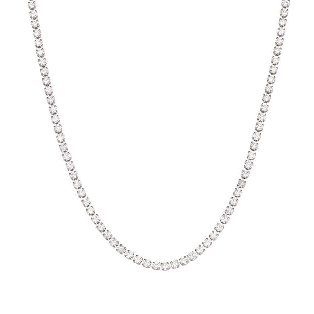 Delicate Diamond Tennis Necklace - Silver