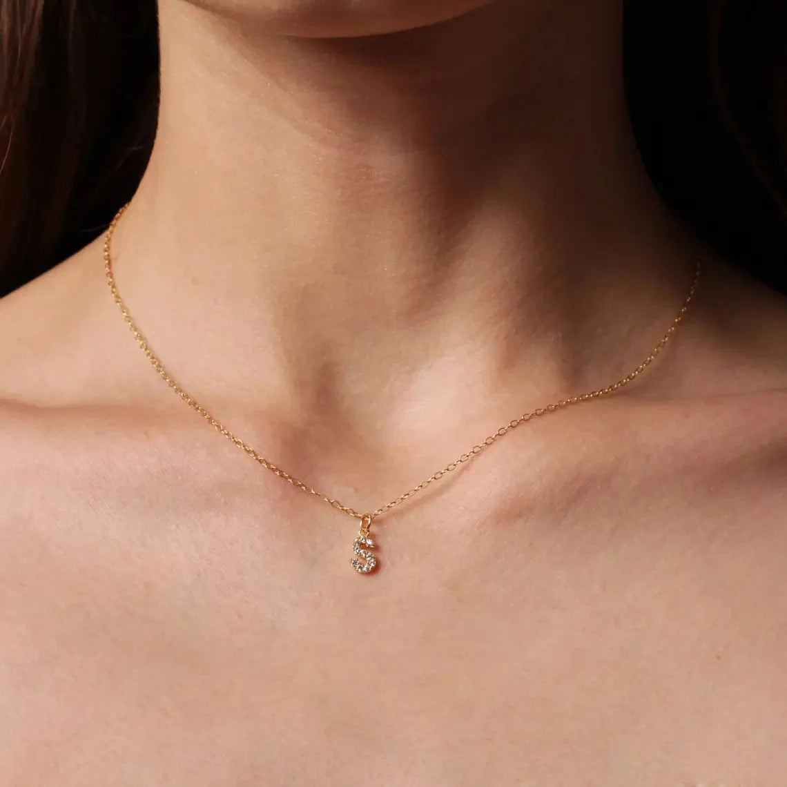 Crystal Initial Charm Necklace