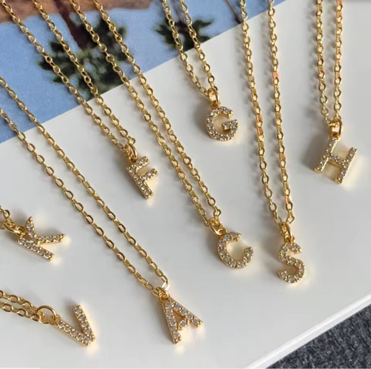 Crystal Initial Charm Necklace