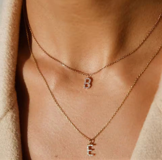 Crystal Initial Charm Necklace