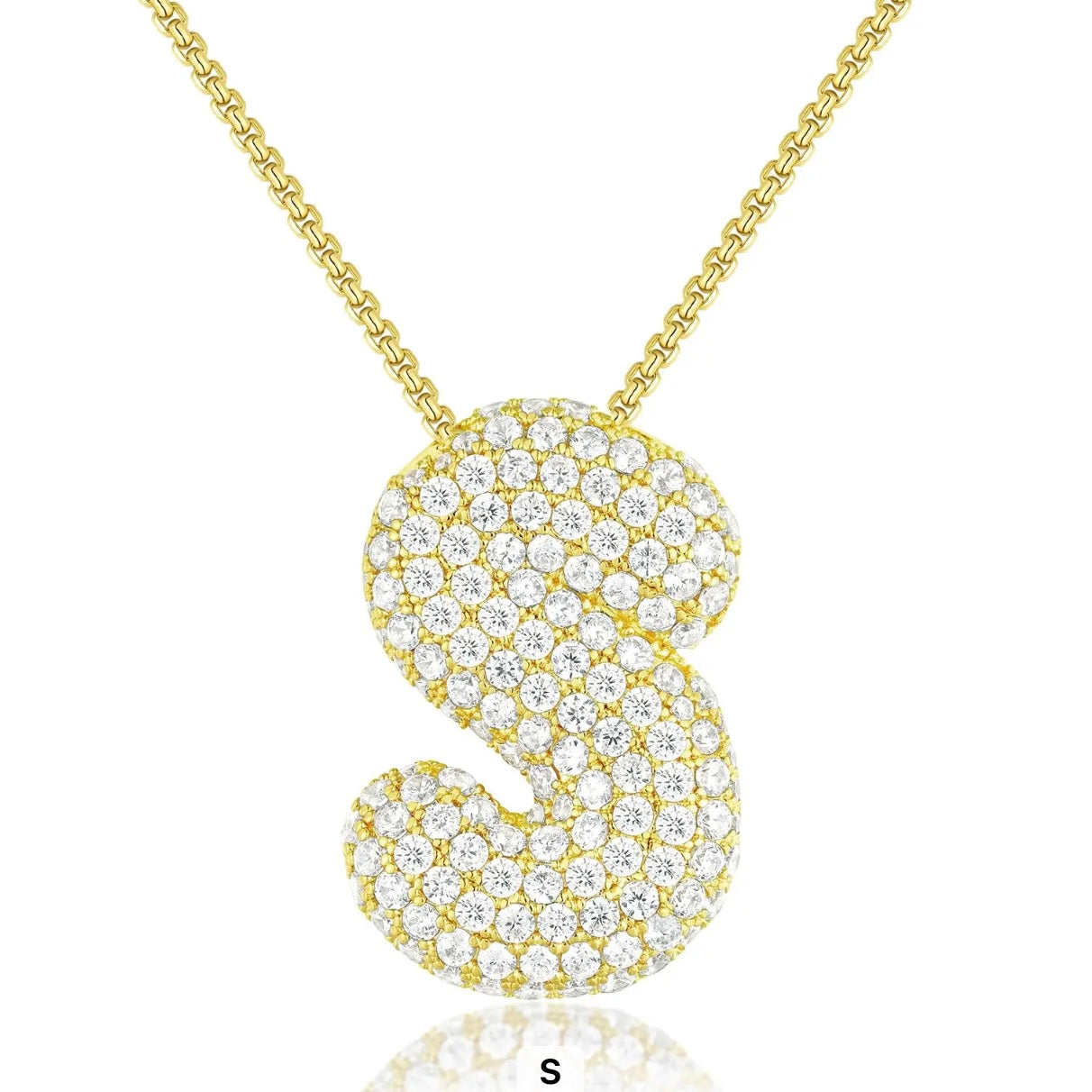 Chunky Diamond Bubble Letter Necklace