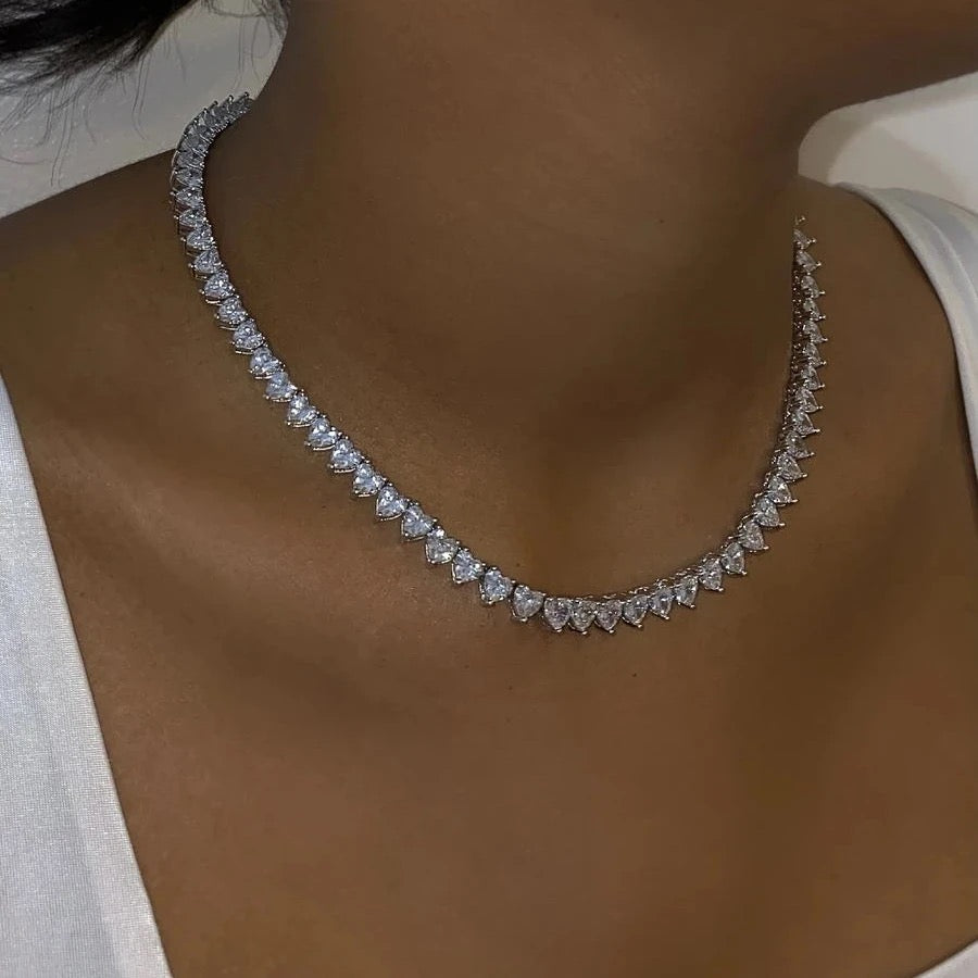 Diamond Heart Tennis Necklace