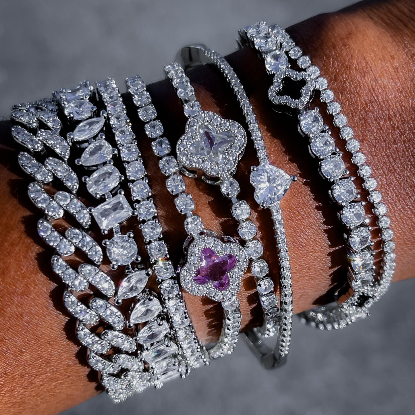 Diamond Clover Tennis Bracelet - Clear
