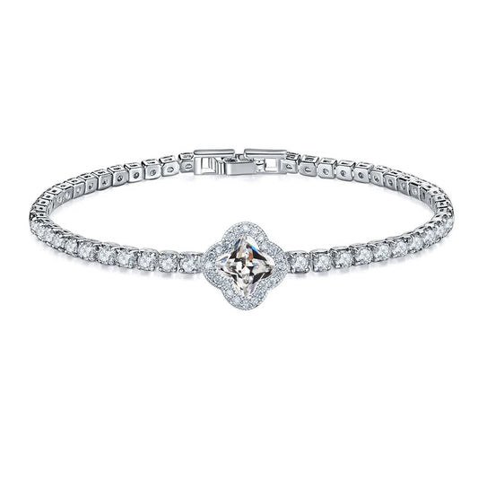Diamond Clover Tennis Bracelet - Clear