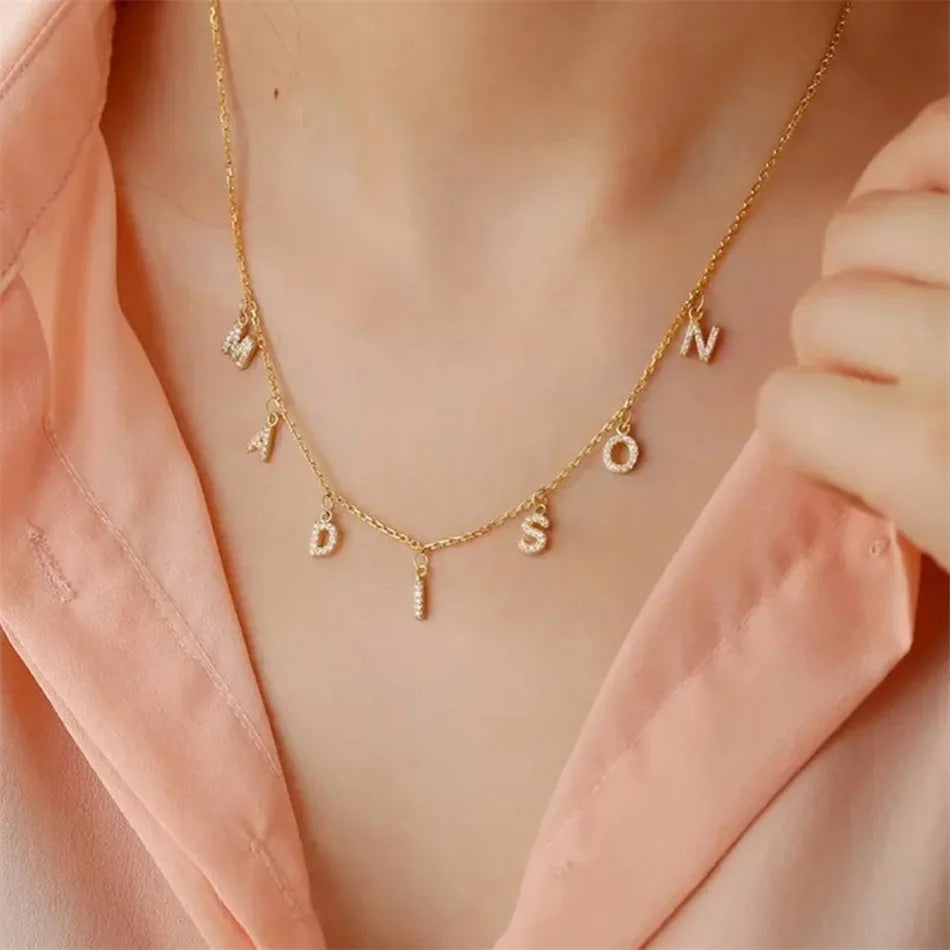 Dangling Charm Custom Crystal Name Necklace