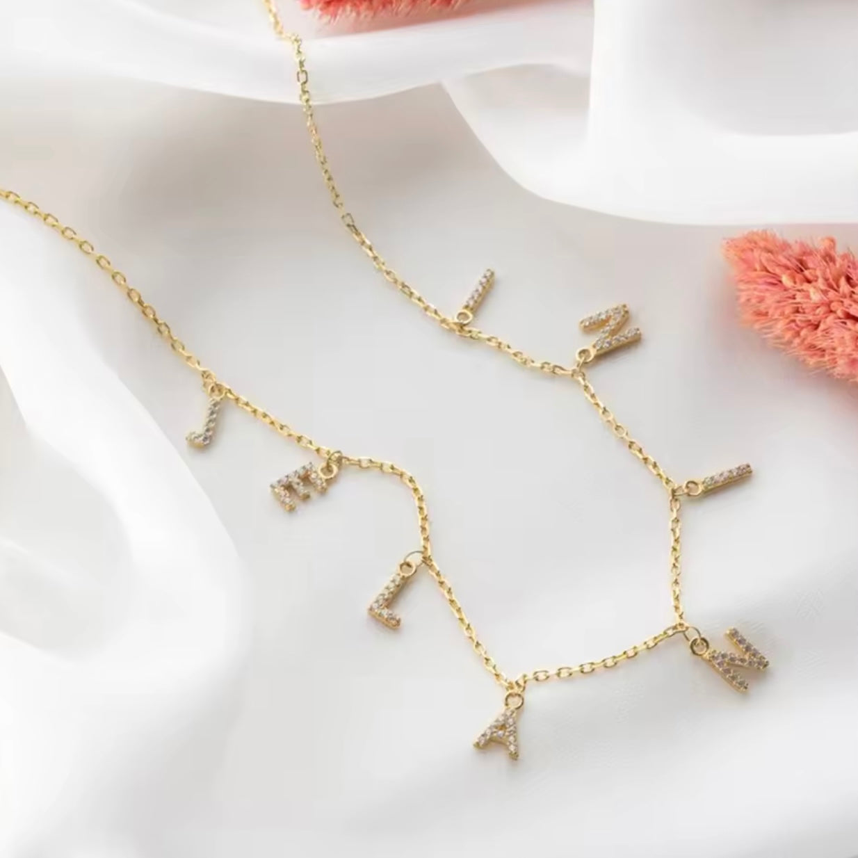 Dangling Charm Custom Crystal Name Necklace