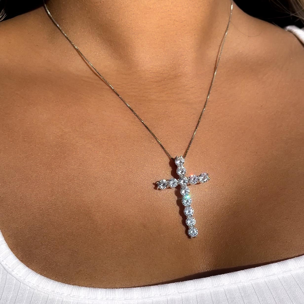 Silver Beaming Cross Necklace