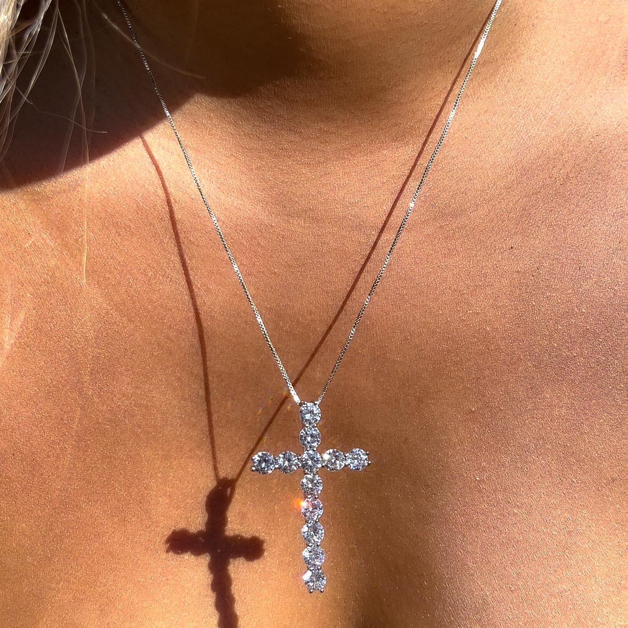 Silver Beaming Cross Necklace
