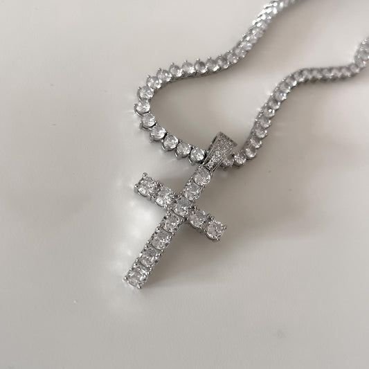 Diamond Cross Tennis Necklace