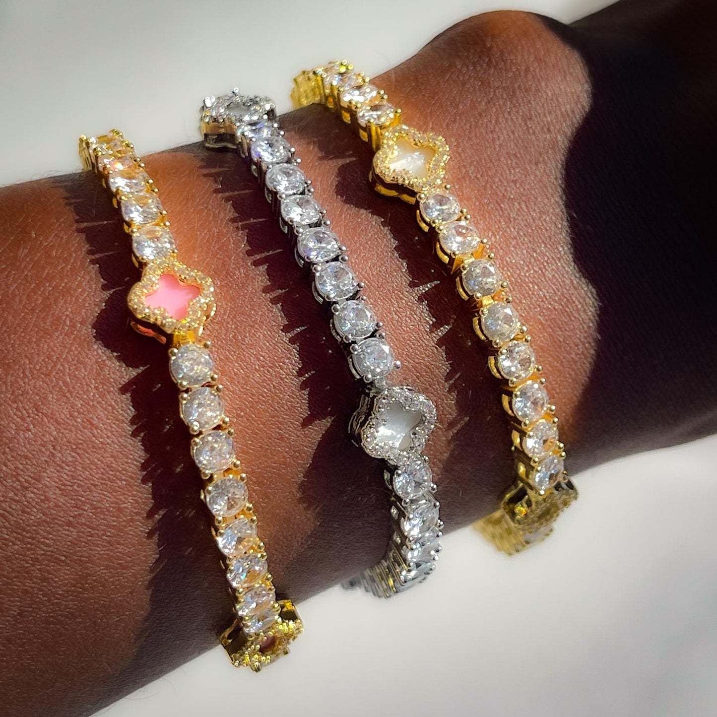 Ace of Clovers Tennis Bracelet - Gold and White