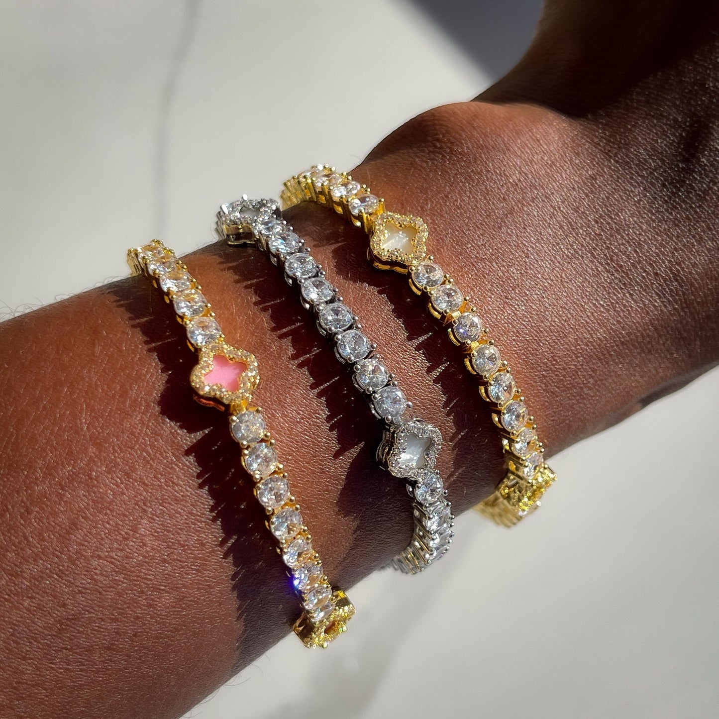 Ace of Clovers Tennis Bracelet - Gold and White