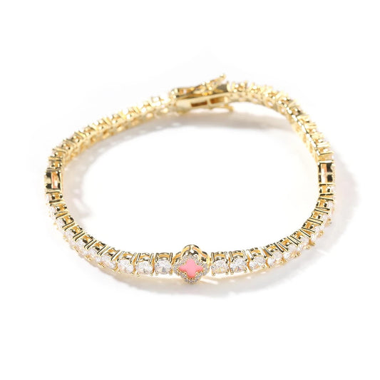Ace of Clovers Tennis Bracelet - Gold and Pink