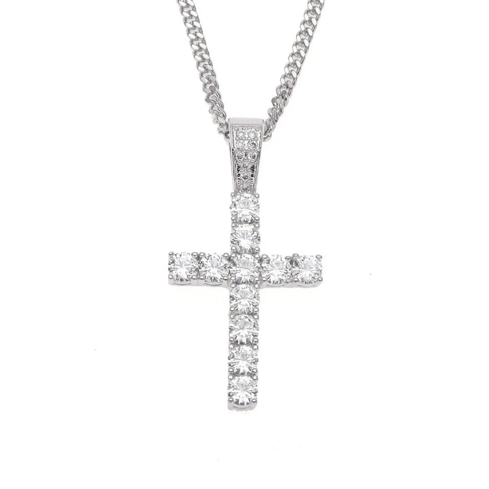 Silver Diamond Cross Chain