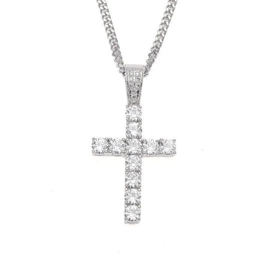 Silver Diamond Cross Chain