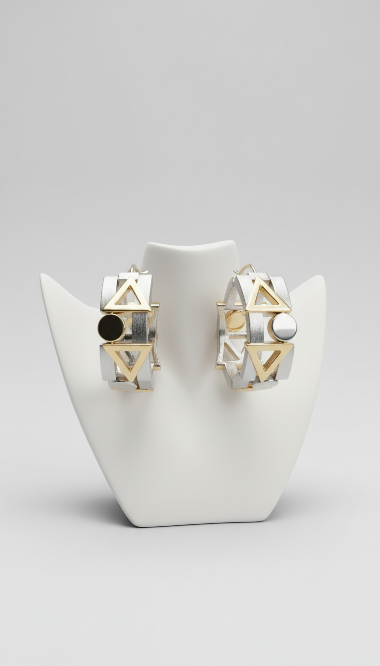 Silver geometric hoop earrings