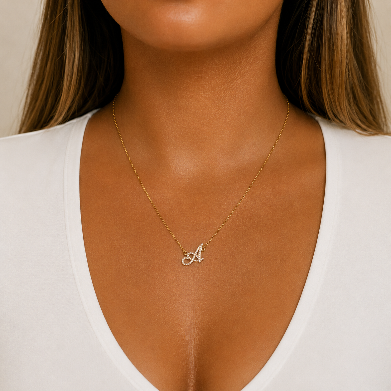 Diamond Cursive Initial Necklace