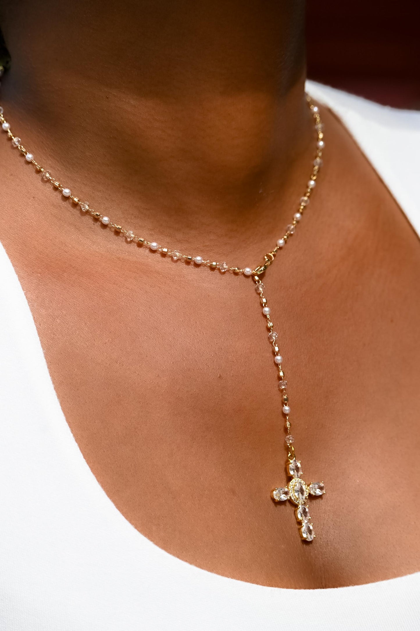 Peace Lariat Diamond Cross Necklace