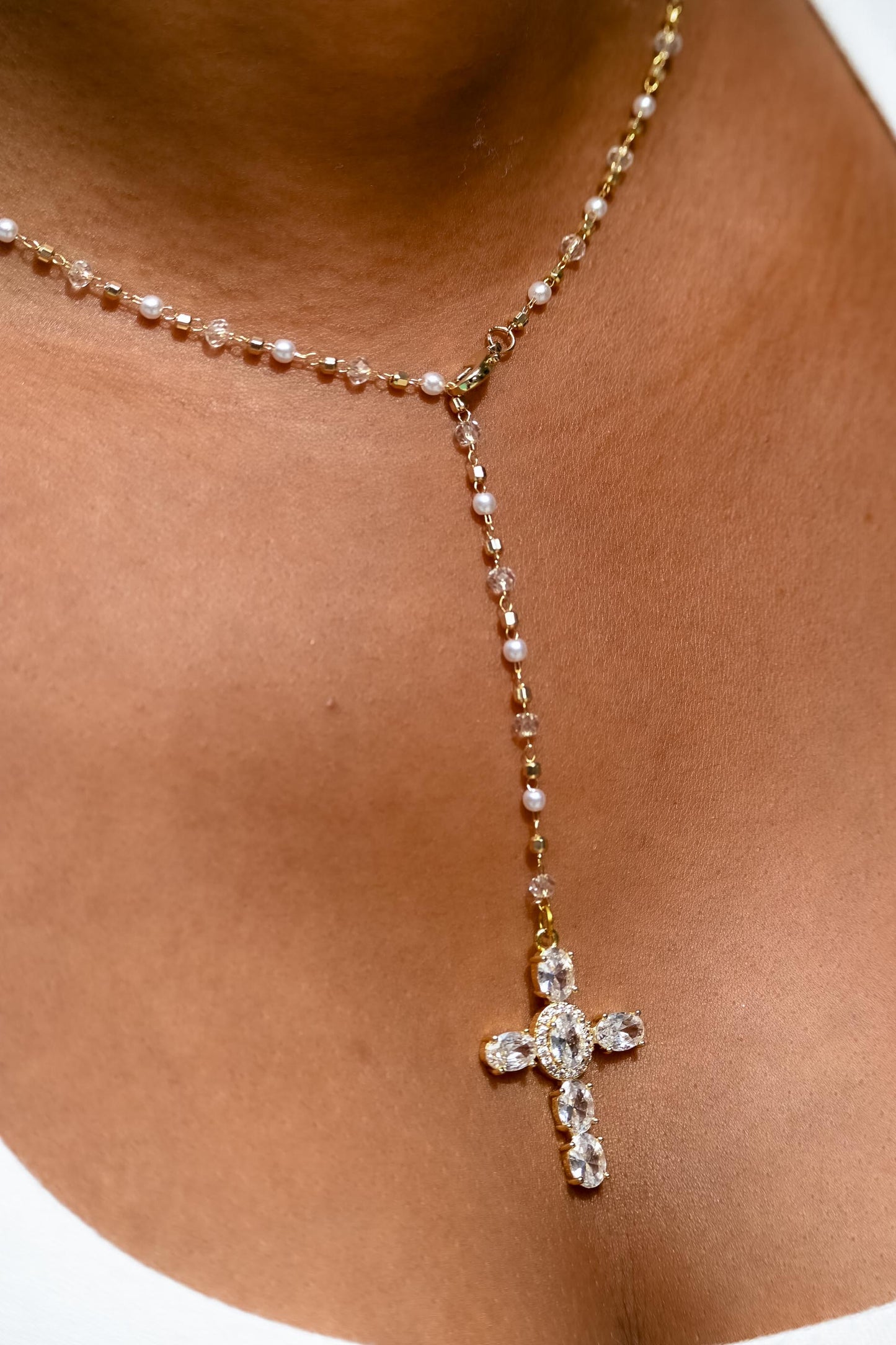 Peace Lariat Diamond Cross Necklace