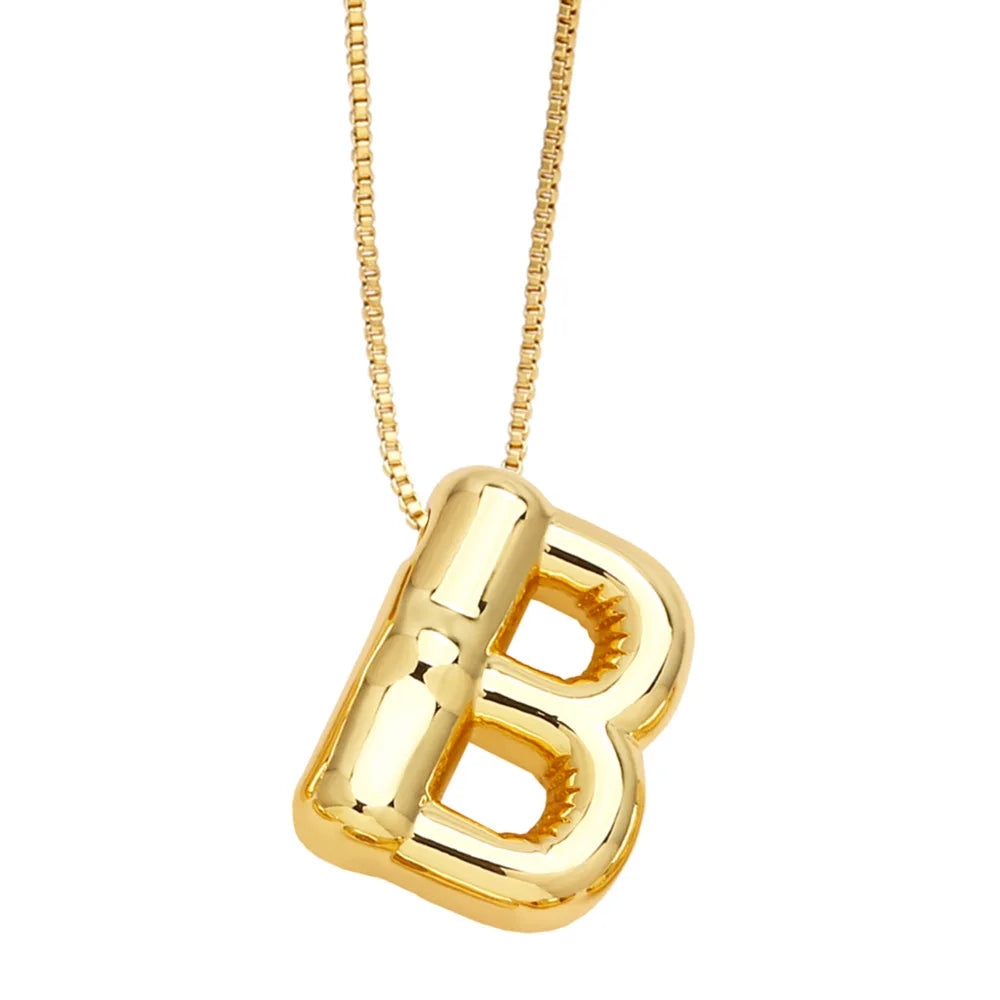 Gold Bubble Initial Necklace