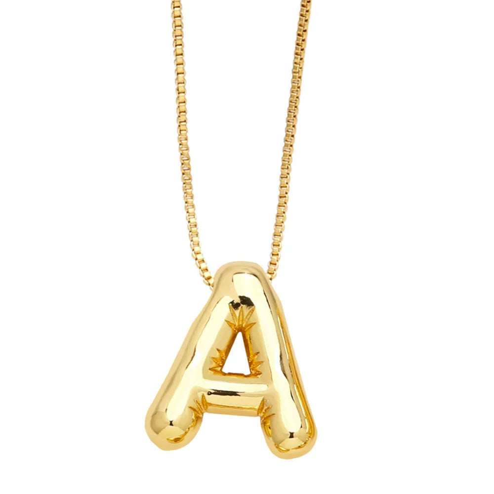 Gold Bubble Initial Necklace