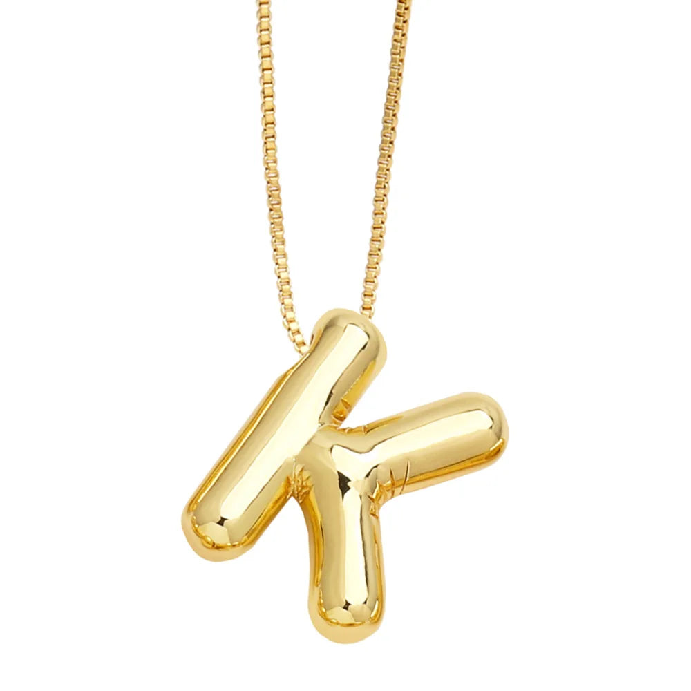 Gold Bubble Initial Necklace