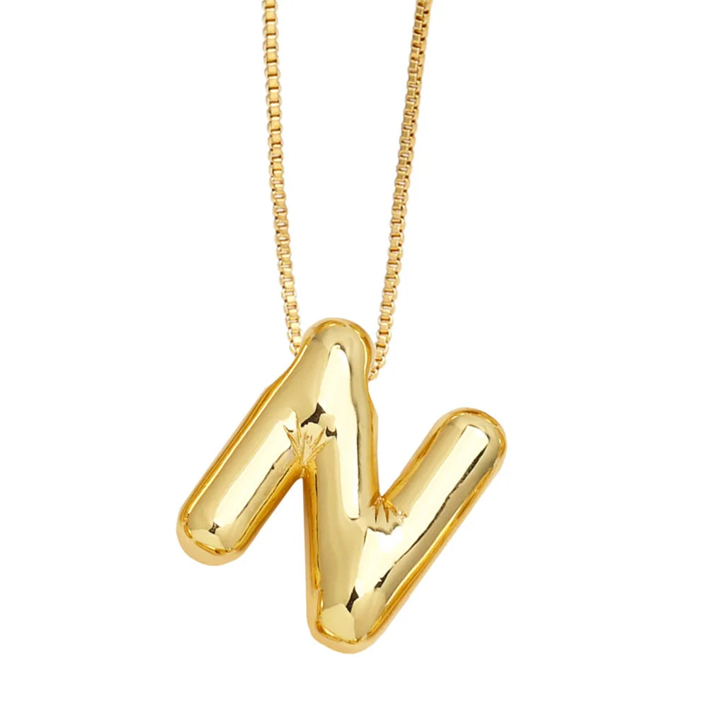 Gold Bubble Initial Necklace