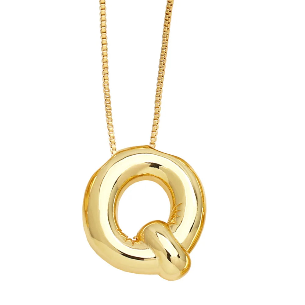 Gold Bubble Initial Necklace