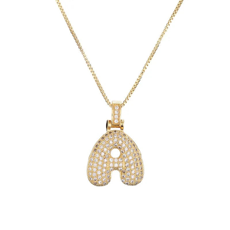 Pave Bubble Initial Necklace - Gold