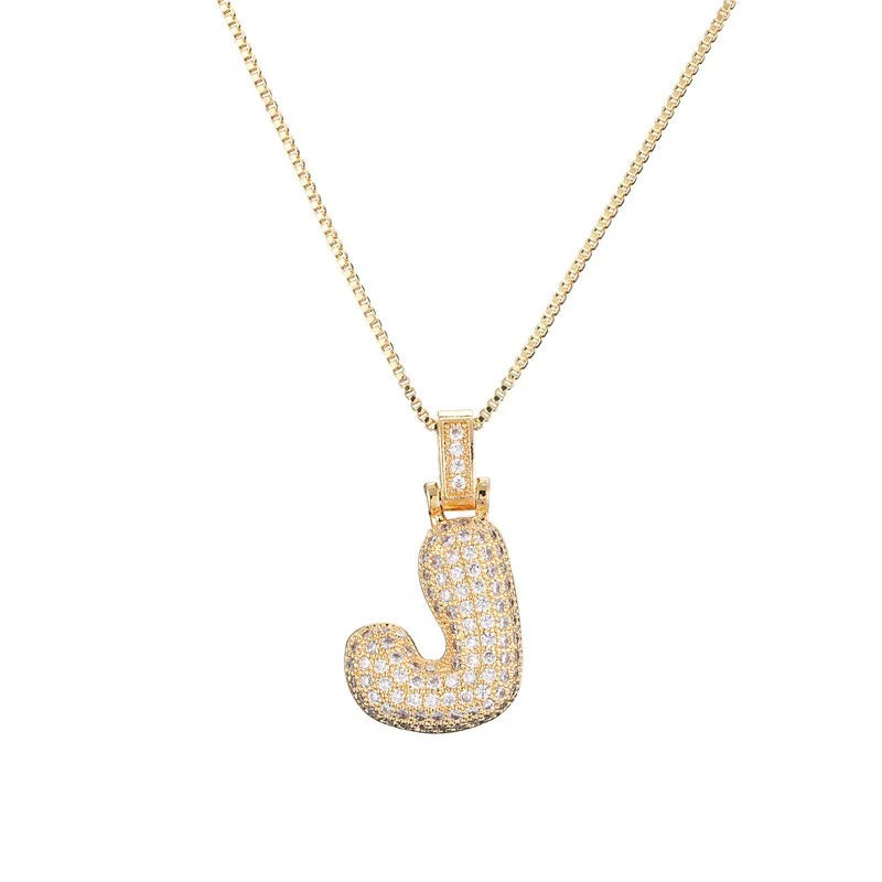 Pave Bubble Initial Necklace - Gold