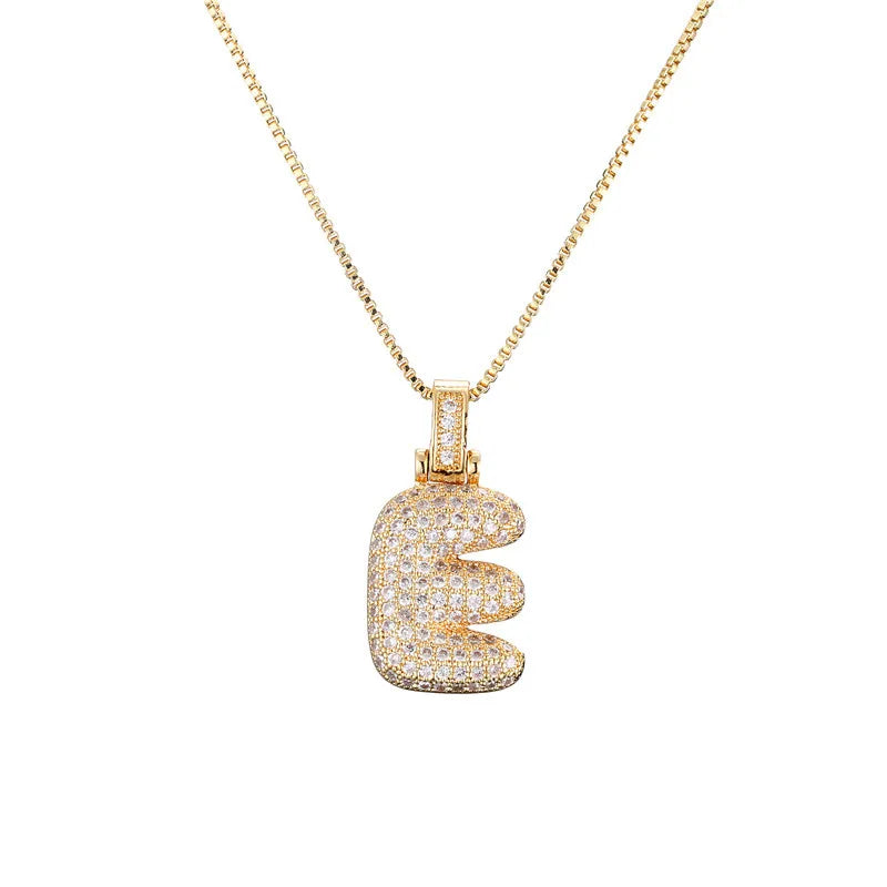 Pave Bubble Initial Necklace - Gold