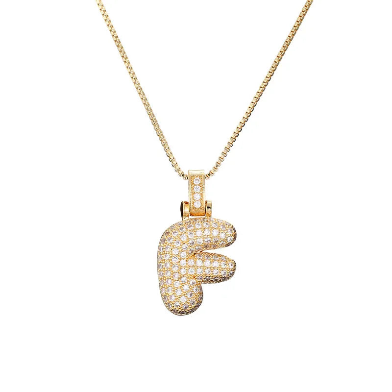 Pave Bubble Initial Necklace - Gold