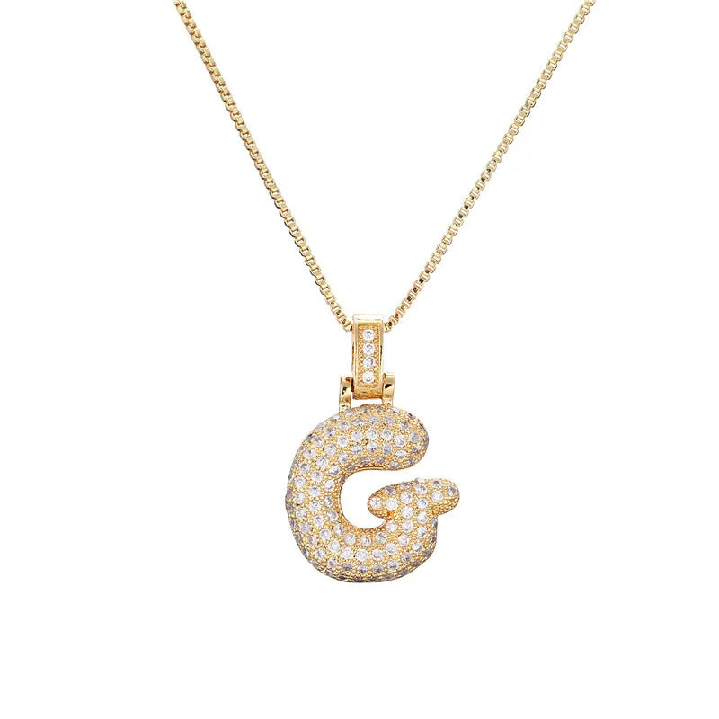 Pave Bubble Initial Necklace - Gold