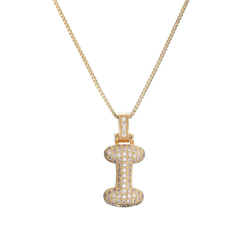 Pave Bubble Initial Necklace - Gold