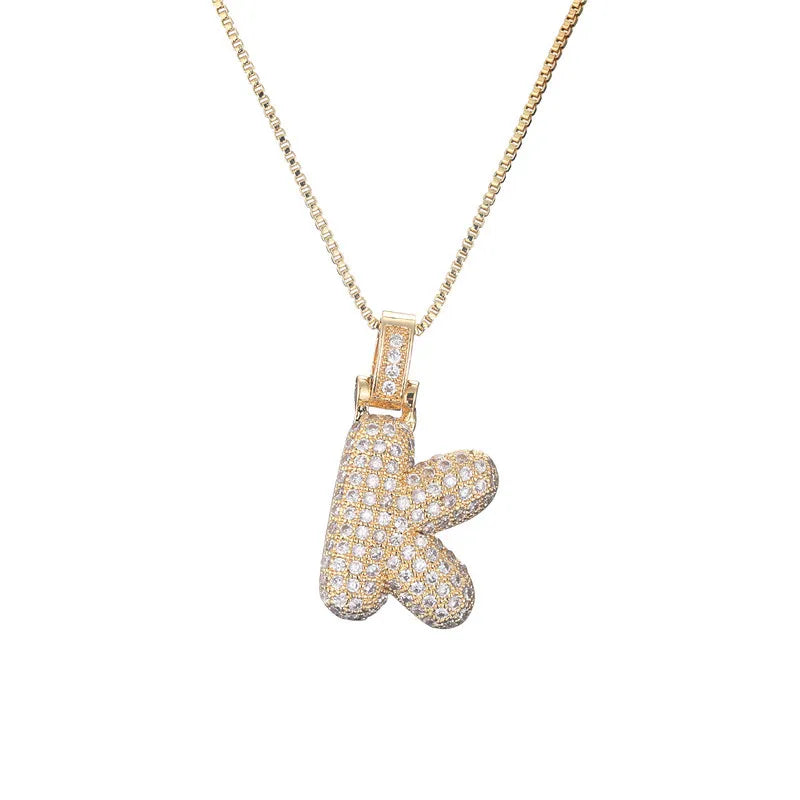 Pave Bubble Initial Necklace - Gold