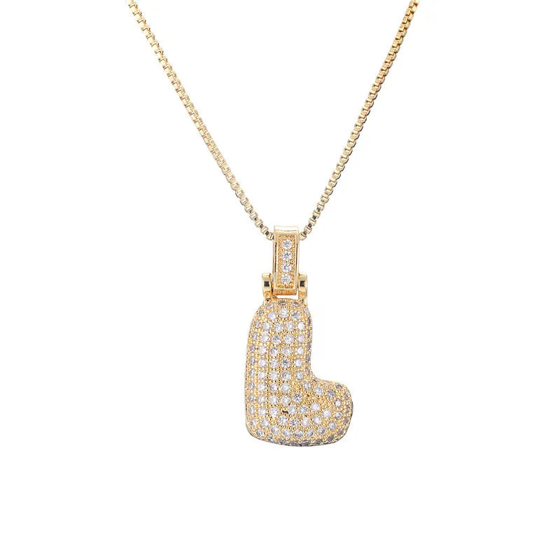 Pave Bubble Initial Necklace - Gold