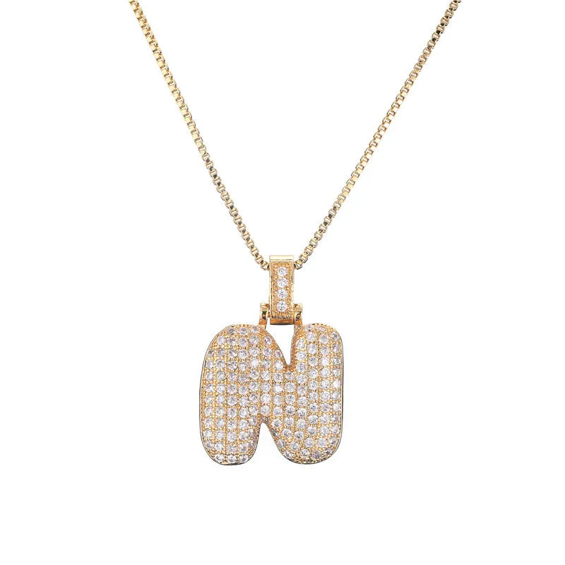 Pave Bubble Initial Necklace - Gold