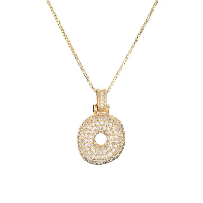 Pave Bubble Initial Necklace - Gold